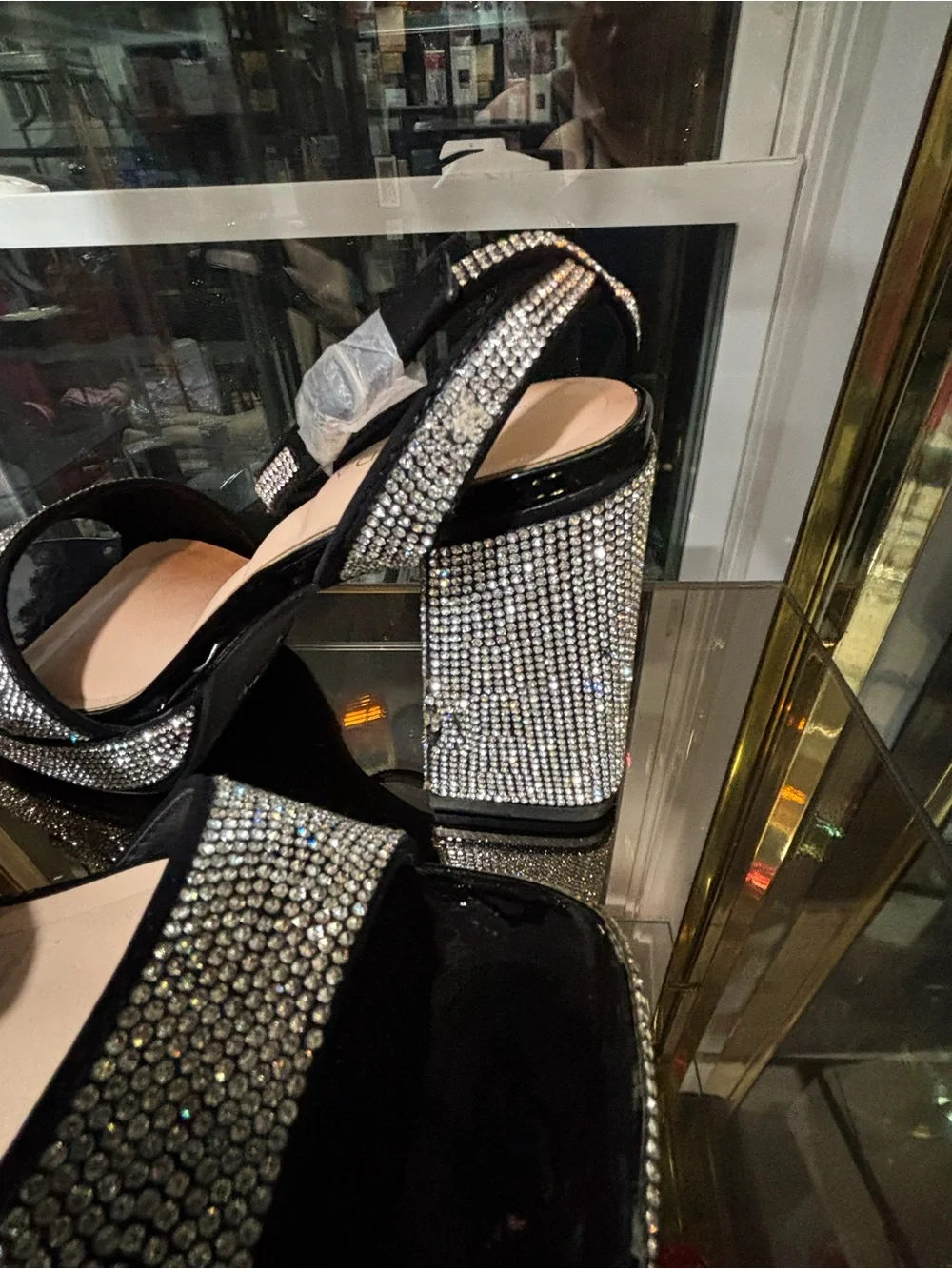 Sparkling Platform Block Heel Sandals - Silver